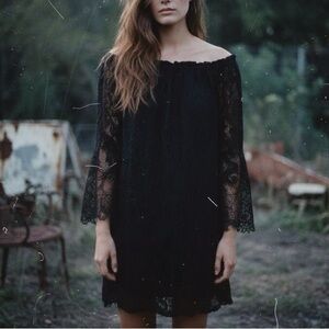 Kobi Halperin Black Off-the-Shoulder Lace Dress